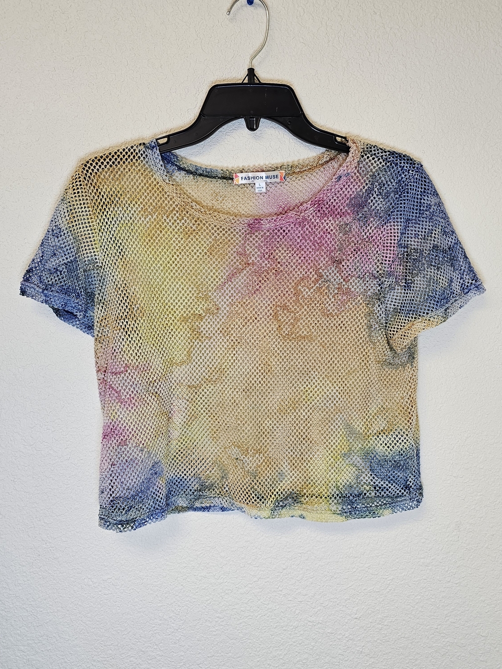 Multicolor Mesh Tie-Dye Crop Top 80s Y2K
